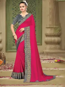 KALINI Pink & Teal Woven Design Zari Kanjeevaram Saree