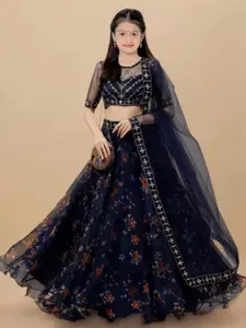 BAESD Girls Embellished Organza Semi-Stitched Lehenga & Unstitched Blouse With Dupatta
