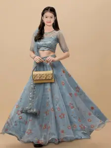 BAESD Girls Printed Organza Semi Stitched Lehenga & Unstitched Blouse With Dupatta