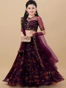 BAESD Girls Embellished Organza Semi Stitched Lehenga & Unstitched Blouse With Dupatta