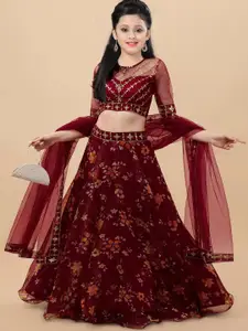 BAESD Girls Embroidered Organza Semi Stitched Lehenga & Unstitched Blouse With Dupatta