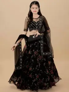 BAESD Girls Floral Embellished Semi-Stitched Lehenga & Unstitched Blouse With Dupatta