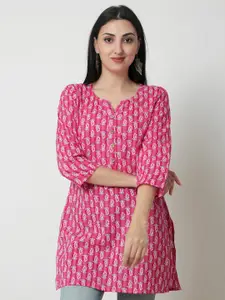 KALINI Floral Printed Notched Neck Pure Cotton Kurti