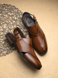 Egoss Textured Round Toe Leather Shoe-Style Sandals