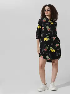 ONLY Black Floral Printed Curved Shirt Mini Dress