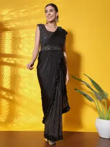 Chhabra 555 Black Ready to Wear Sequence Embellished Draped Lycra Belted Saree