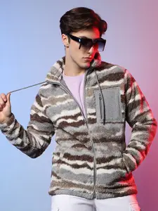 Campus Sutra Abstract Printed Windcheater Puffer Jacket