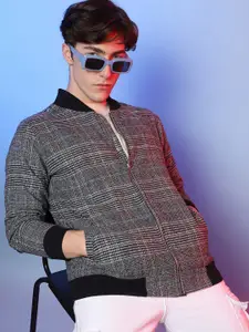 Campus Sutra Tartan Checked Windcheater Cotton Bomber Jacket