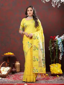 ZIBLON Yellow Art Silk Kanjeevaram Saree