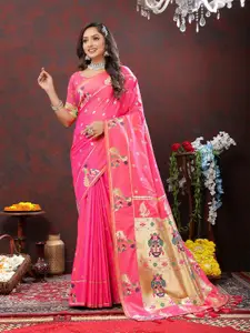 ZIBLON Pink Art Silk Kanjeevaram Saree