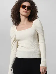 ONLY Ribbed Square Neck Puff Sleeves Fitted Top