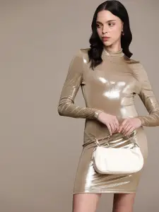 Calvin Klein Jeans Long Sleeves Metallic Finish Sheath Dress