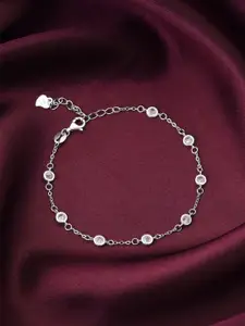 GIVA Rhodium-Plated Stone-Studded 925 Sterling Silver Charm Bracelet