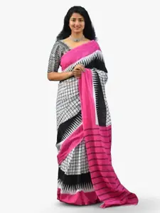 TROPWEAR Pink Ethnic Motifs Pure Cotton Handloom Block Print Saree