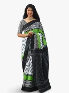 TROPWEAR Green Ethnic Motifs Pure Cotton Handloom Block Print Saree