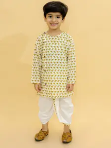 BAESD Boys Animal Printed Round Neck Full Sleeves Cotton Ethnic Kurta With Dhoti Pants