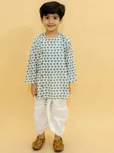 BAESD Boys Animal Printed Round Neck Full Sleeves Cotton Ethnic Kurta With Dhoti Pants