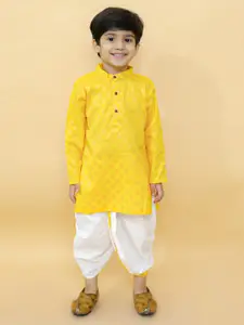 BAESD Boys Ethnic Motifs Printed Mandarin Collar Full Sleeves Ethnic Kurta & Dhoti Pants
