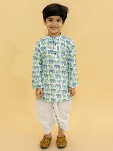 BAESD Boys Animal Mandarin Collar Pure Cotton Straight Kurta with Dhoti Pants