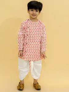 BAESD Boys Animal Printed Round Neck Pure Cotton Straight Kurta with Dhoti Pants