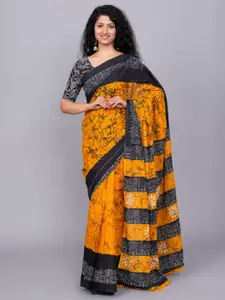 TROPWEAR Yellow Ethnic Motifs Pure Cotton Handloom Ikat Saree