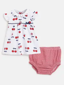 Chicco Infants Girls Cherry Printed Short Sleeves Cotton Dress With Shorts