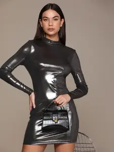 Calvin Klein Jeans Mock Collar Metallic Finish Bodycon Dress