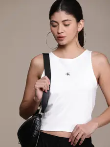 Calvin Klein Jeans Brand Logo Print Styled Back Crop Top