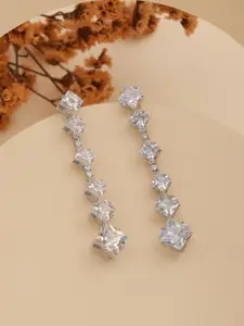 Jazz and Sizzle Rhodium-Plated Cubic Zirconia Studded Contemporary Drop Earrings