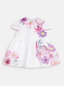 Chicco Girls Floral Printed Round Neck Cotton Fit & Flare Dress