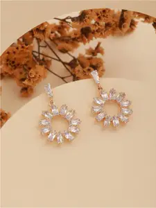 Jazz and Sizzle Gold-Plated Cubic Zirconia Studded Contemporary Drop Earrings