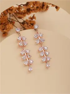 Jazz and Sizzle Rose Gold-Plated Cubic Zirconia Studded Contemporary Drop Earrings