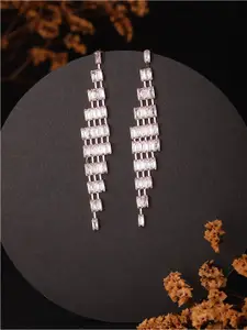 Jazz and Sizzle Rose Gold-Plated Cubic Zirconia Studded Contemporary Drop Earrings