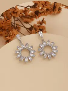 Jazz and Sizzle Rhodium-Plated Cubic Zirconia Studded Contemporary Drop Earrings