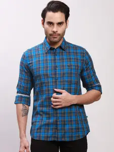 Parx Slim Fit Tartan Checks Spread Collar Cotton Formal Shirt
