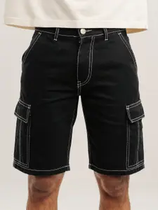 FREAKINS Men Black Mid-Rise Denim Shorts