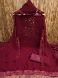 Panzora Maroon Embroidered Unstitched Dress Material