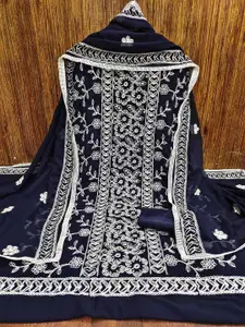 Panzora Navy Blue Embroidered Unstitched Dress Material