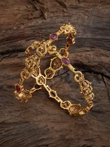 Kushal's Fashion Jewellery Set of 2 Gold-Plated Artificial Stone Studded Bangle
