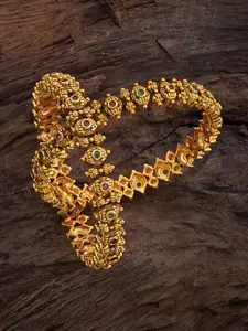 Kushal's Fashion Jewellery Set Of 2 Gold-Plated Stone-Studded Bangles