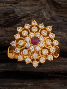 Kushal's Fashion Jewellery Embellished Bridal 92.5 Silver Gold Plated Stone Finger Rings
