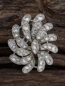 Kushal's Fashion Jewellery Rhodium-Plated CZ Studded Finger Ring