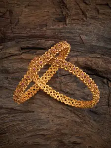 Kushal's Fashion Jewellery Set Of 2 Gold Plated Stone-Studded Bangles