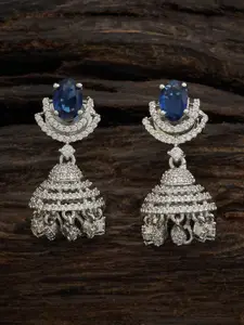 Kushal's Fashion Jewellery Rhodium-Plated Cubic Zirconia Studded Dome Shaped Jhumkas