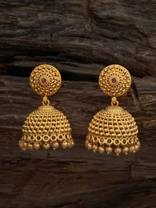 Kushal's Fashion Jewellery Gold-Plated Stones Studded Dome Shaped Jhumkas
