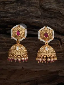 Kushal's Fashion Jewellery Gold-Plated Stones Studded & Beads Beaded Dome Shaped Jhumkas