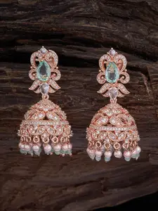 Kushal's Fashion Jewellery Rose Gold-Plated Cubic Zirconia Studded Dome Shaped Jhumkas