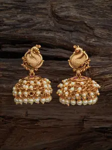 Kushal's Fashion Jewellery Gold-Plated Artificial Beads-Beaded Classic Antique Jhumkas