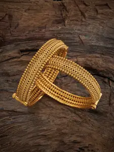 Kushal's Fashion Jewellery Set Of 2 Gold-Plated Stone-Studded Antique Bangles