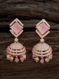 Kushal's Fashion Jewellery Rose Gold-Plated Dome Shaped Zircon-Studded Jhumkas